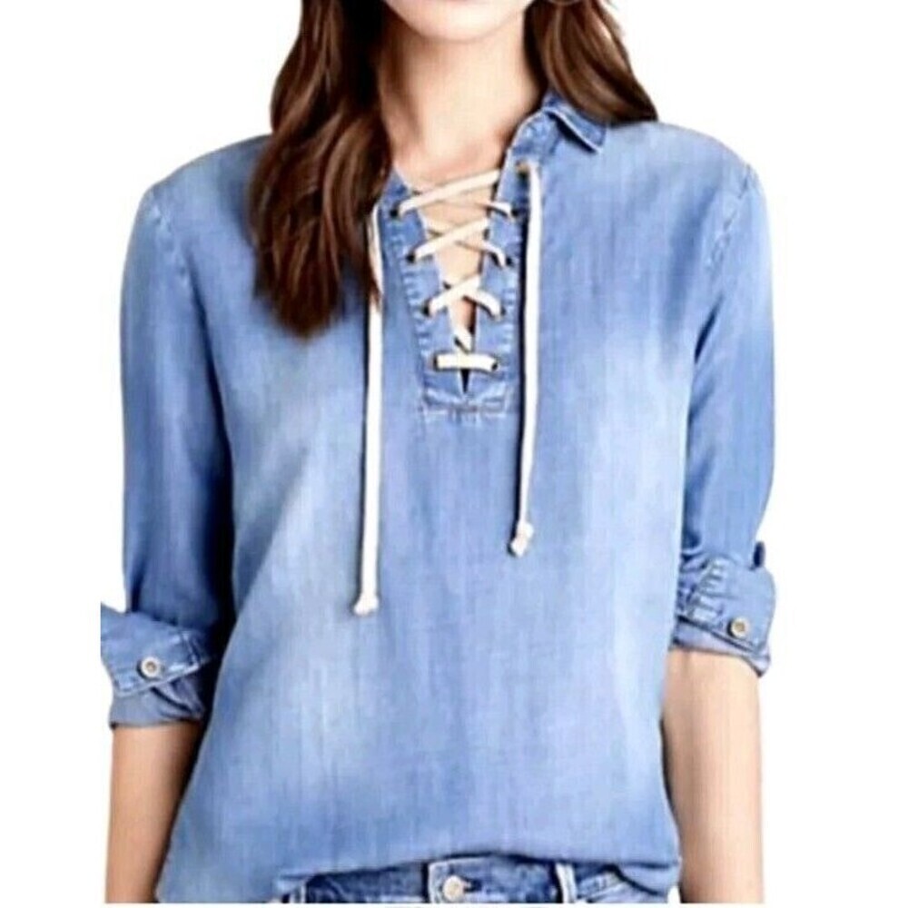 Cloth & Stone Anthropologie Chambray Tunic Blouse XS Blue
